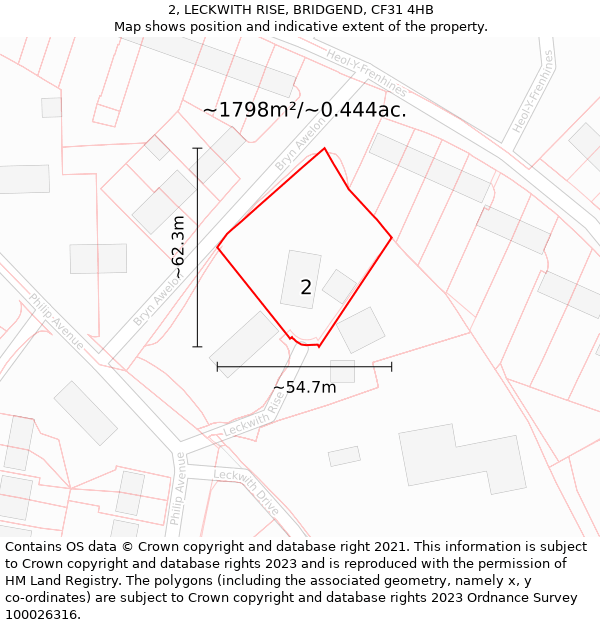 2, LECKWITH RISE, BRIDGEND, CF31 4HB: Plot and title map