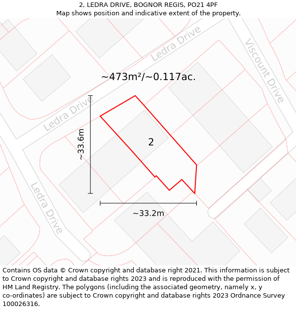 2, LEDRA DRIVE, BOGNOR REGIS, PO21 4PF: Plot and title map