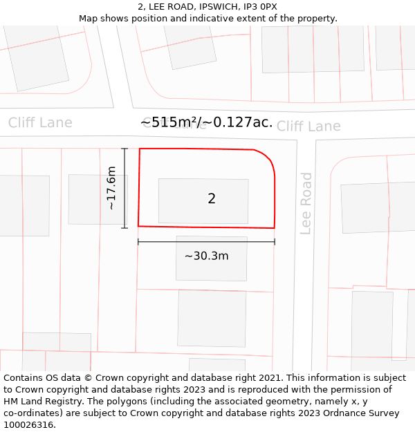 2, LEE ROAD, IPSWICH, IP3 0PX: Plot and title map