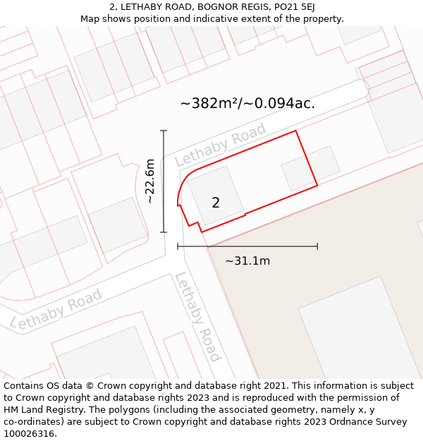 2, LETHABY ROAD, BOGNOR REGIS, PO21 5EJ: Plot and title map