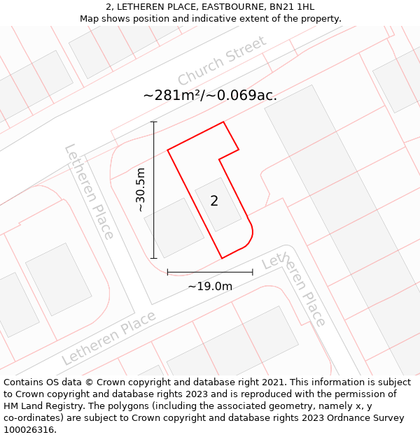 2, LETHEREN PLACE, EASTBOURNE, BN21 1HL: Plot and title map