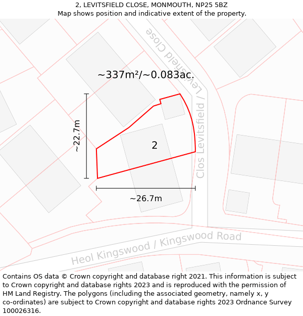 2, LEVITSFIELD CLOSE, MONMOUTH, NP25 5BZ: Plot and title map