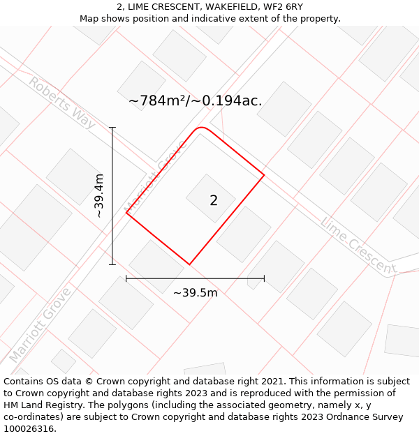 2, LIME CRESCENT, WAKEFIELD, WF2 6RY: Plot and title map