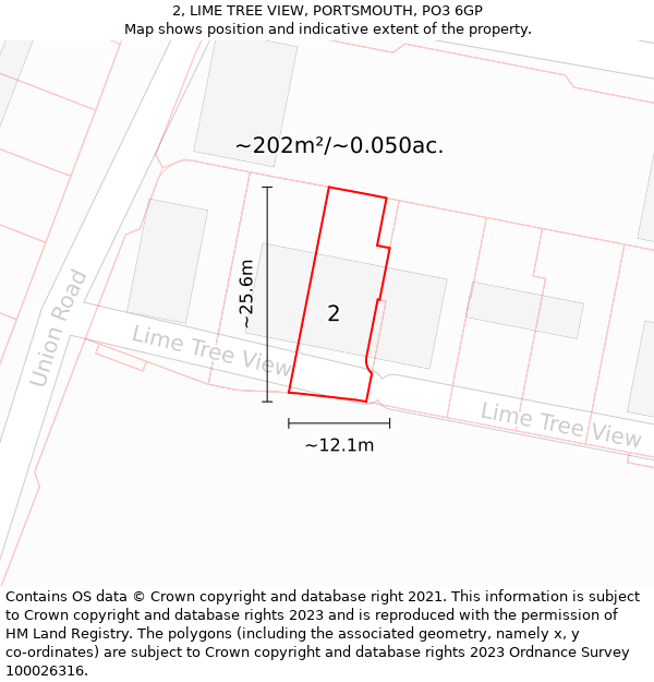 2, LIME TREE VIEW, PORTSMOUTH, PO3 6GP: Plot and title map