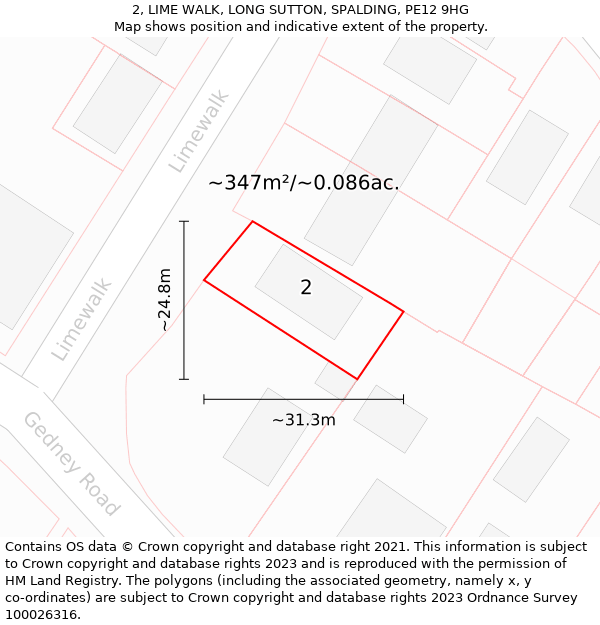 2, LIME WALK, LONG SUTTON, SPALDING, PE12 9HG: Plot and title map