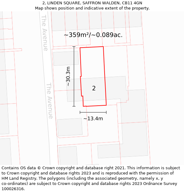 2, LINDEN SQUARE, SAFFRON WALDEN, CB11 4GN: Plot and title map