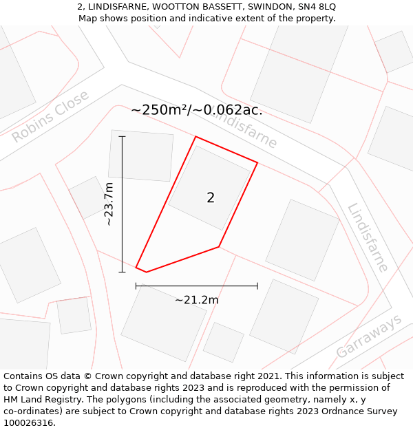 2, LINDISFARNE, WOOTTON BASSETT, SWINDON, SN4 8LQ: Plot and title map