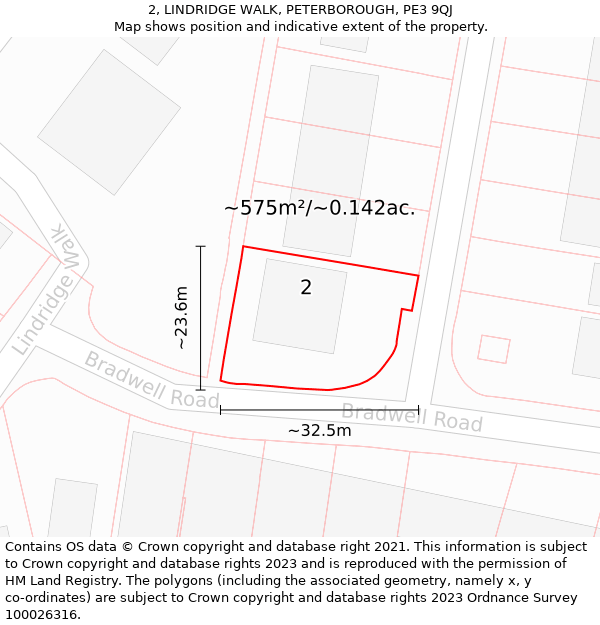 2, LINDRIDGE WALK, PETERBOROUGH, PE3 9QJ: Plot and title map