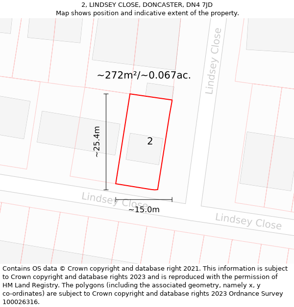 2, LINDSEY CLOSE, DONCASTER, DN4 7JD: Plot and title map