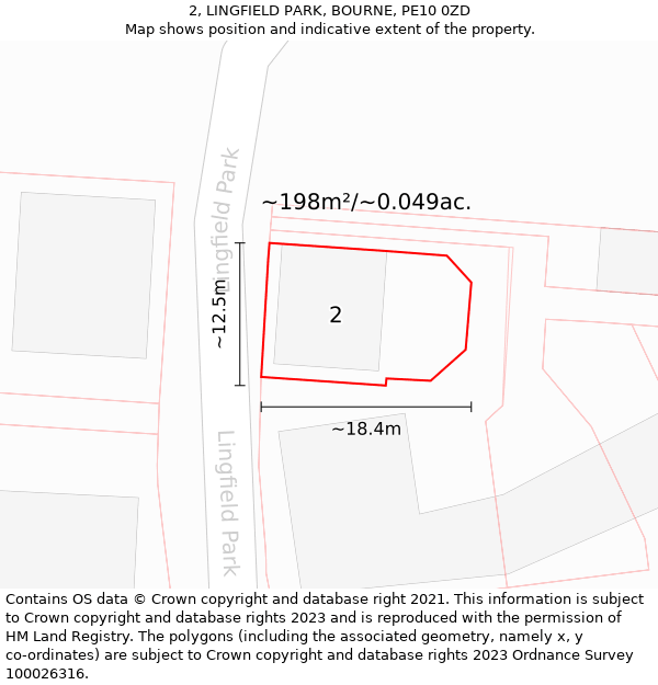 2, LINGFIELD PARK, BOURNE, PE10 0ZD: Plot and title map