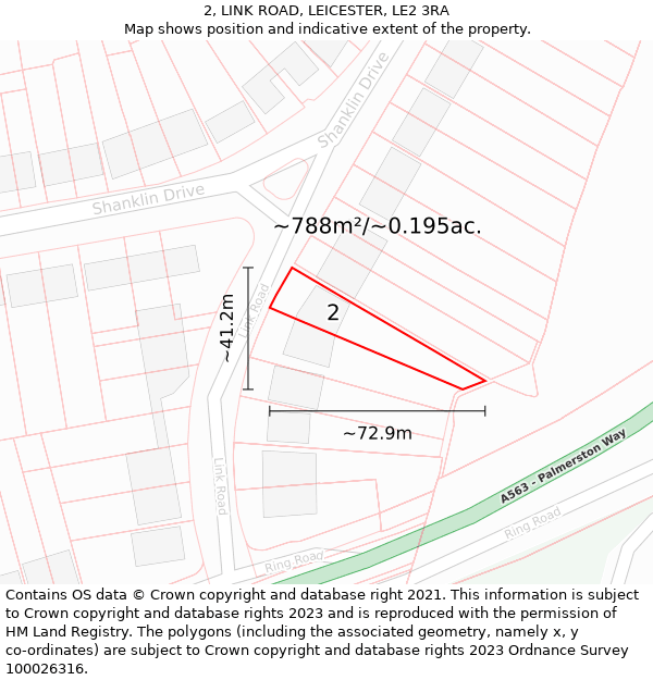 2, LINK ROAD, LEICESTER, LE2 3RA: Plot and title map
