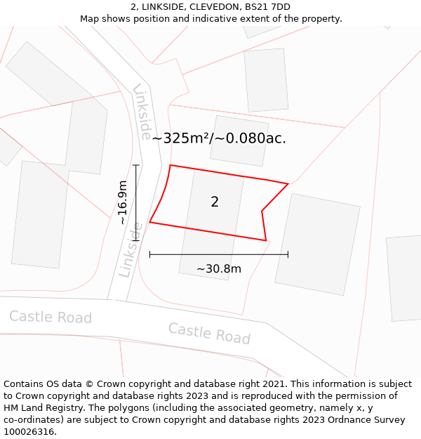 2, LINKSIDE, CLEVEDON, BS21 7DD: Plot and title map