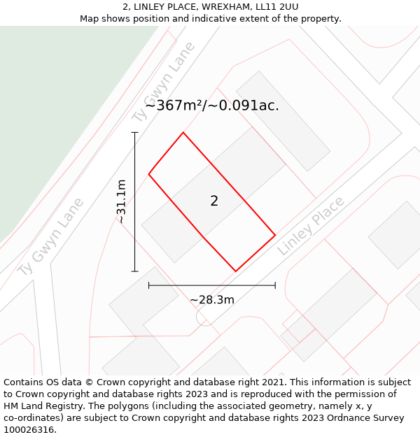 2, LINLEY PLACE, WREXHAM, LL11 2UU: Plot and title map