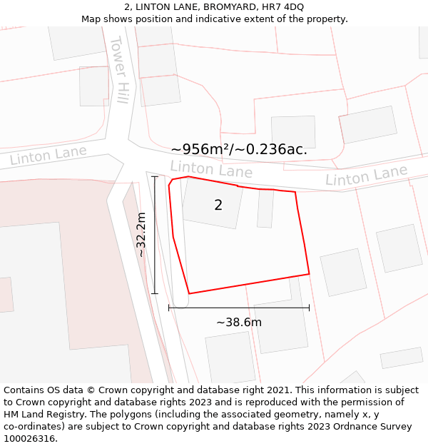 2, LINTON LANE, BROMYARD, HR7 4DQ: Plot and title map