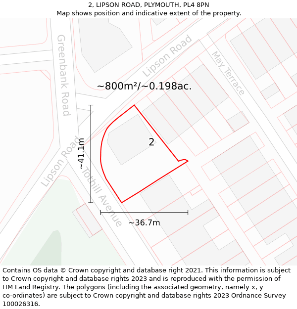 2, LIPSON ROAD, PLYMOUTH, PL4 8PN: Plot and title map