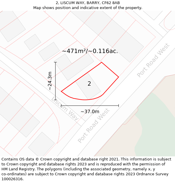 2, LISCUM WAY, BARRY, CF62 8AB: Plot and title map