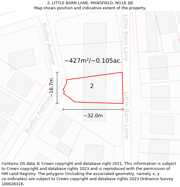 2, LITTLE BARN LANE, MANSFIELD, NG18 3JE: Plot and title map