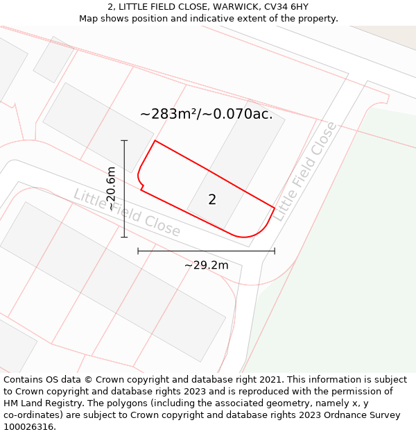 2, LITTLE FIELD CLOSE, WARWICK, CV34 6HY: Plot and title map