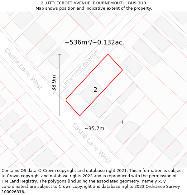 2, LITTLECROFT AVENUE, BOURNEMOUTH, BH9 3HR: Plot and title map