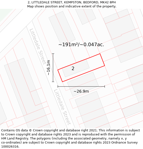 2, LITTLEDALE STREET, KEMPSTON, BEDFORD, MK42 8PH: Plot and title map