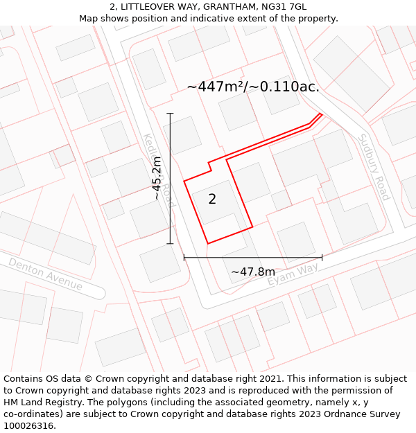 2, LITTLEOVER WAY, GRANTHAM, NG31 7GL: Plot and title map