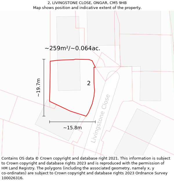 2, LIVINGSTONE CLOSE, ONGAR, CM5 9HB: Plot and title map