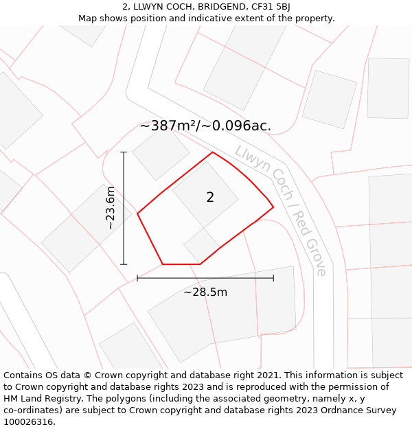 2, LLWYN COCH, BRIDGEND, CF31 5BJ: Plot and title map