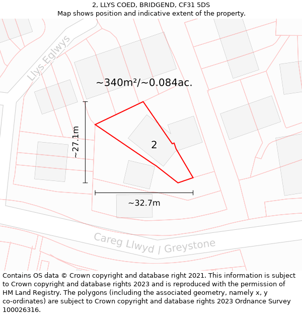 2, LLYS COED, BRIDGEND, CF31 5DS: Plot and title map