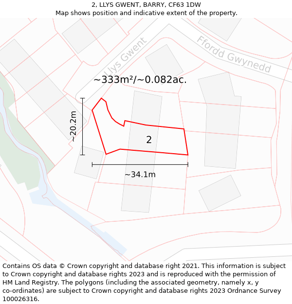 2, LLYS GWENT, BARRY, CF63 1DW: Plot and title map