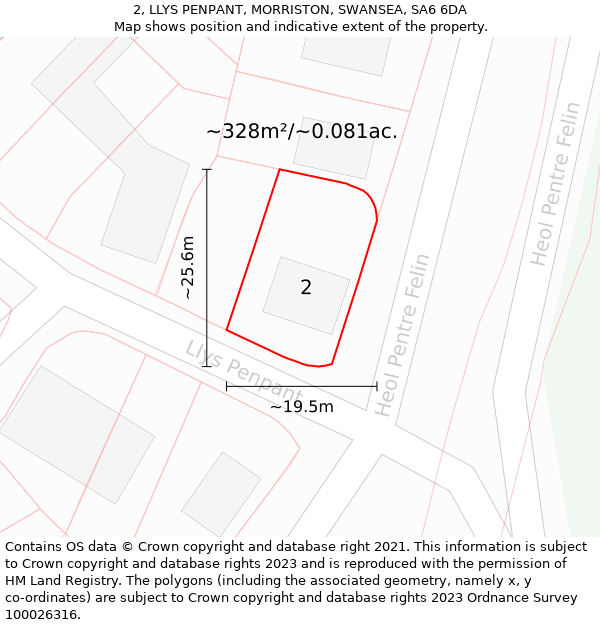 2, LLYS PENPANT, MORRISTON, SWANSEA, SA6 6DA: Plot and title map