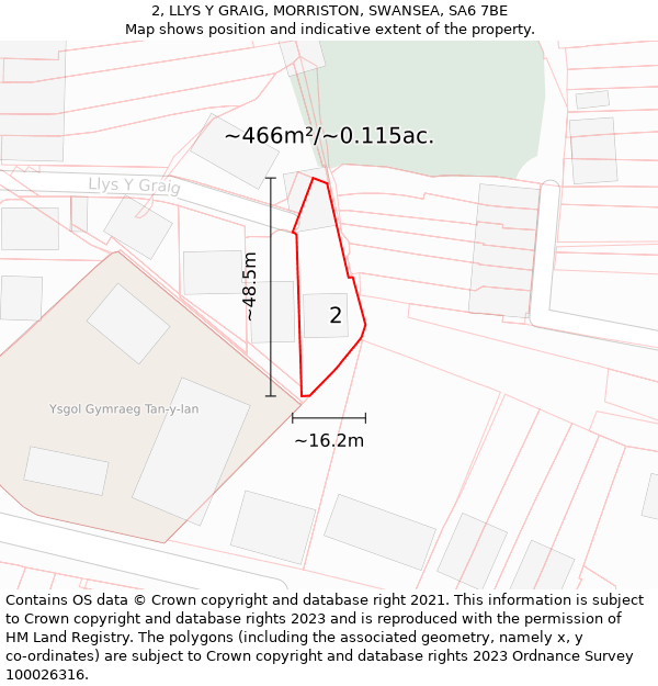 2, LLYS Y GRAIG, MORRISTON, SWANSEA, SA6 7BE: Plot and title map