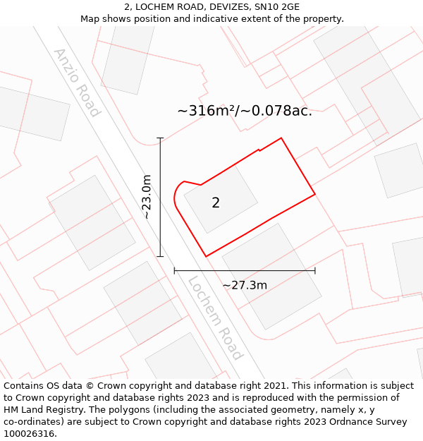 2, LOCHEM ROAD, DEVIZES, SN10 2GE: Plot and title map