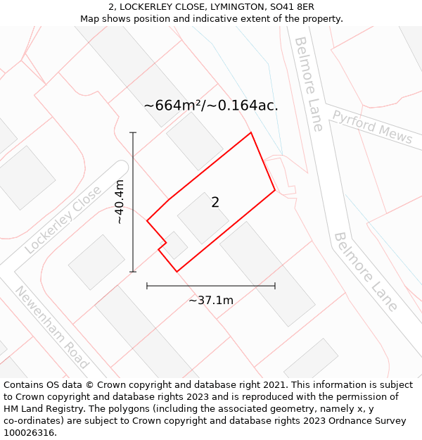 2, LOCKERLEY CLOSE, LYMINGTON, SO41 8ER: Plot and title map