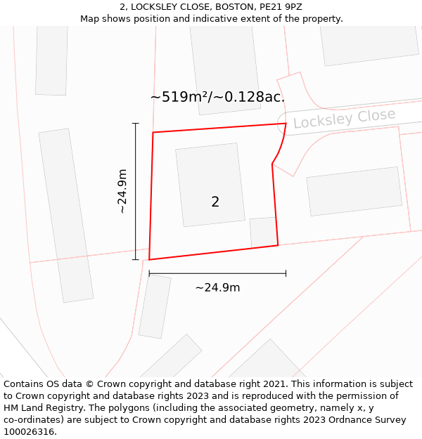 2, LOCKSLEY CLOSE, BOSTON, PE21 9PZ: Plot and title map