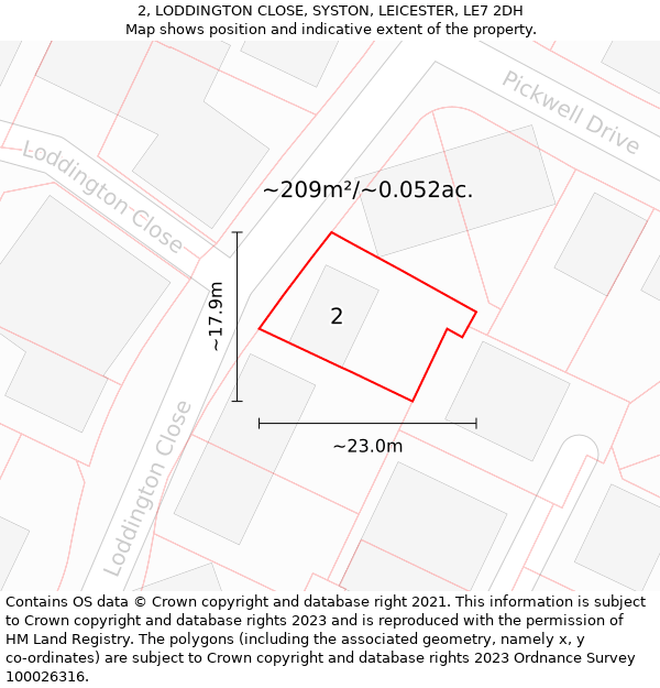 2, LODDINGTON CLOSE, SYSTON, LEICESTER, LE7 2DH: Plot and title map