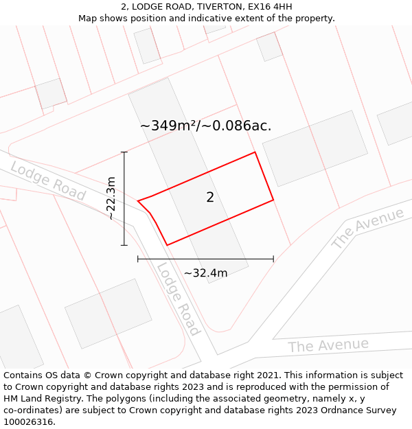 2, LODGE ROAD, TIVERTON, EX16 4HH: Plot and title map