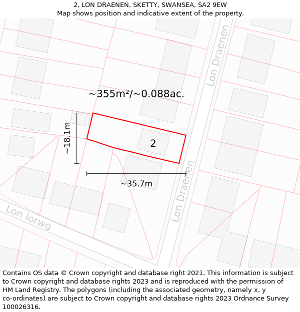 2, LON DRAENEN, SKETTY, SWANSEA, SA2 9EW: Plot and title map