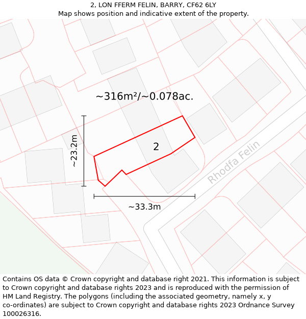 2, LON FFERM FELIN, BARRY, CF62 6LY: Plot and title map