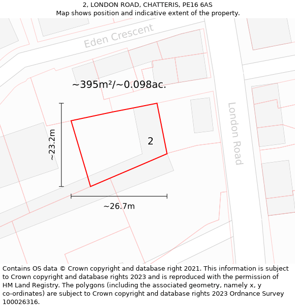 2, LONDON ROAD, CHATTERIS, PE16 6AS: Plot and title map