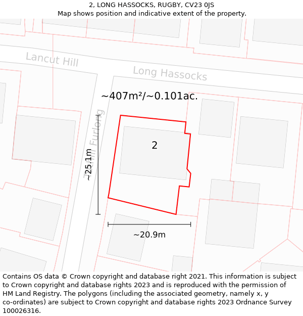 2, LONG HASSOCKS, RUGBY, CV23 0JS: Plot and title map