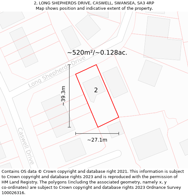 2, LONG SHEPHERDS DRIVE, CASWELL, SWANSEA, SA3 4RP: Plot and title map