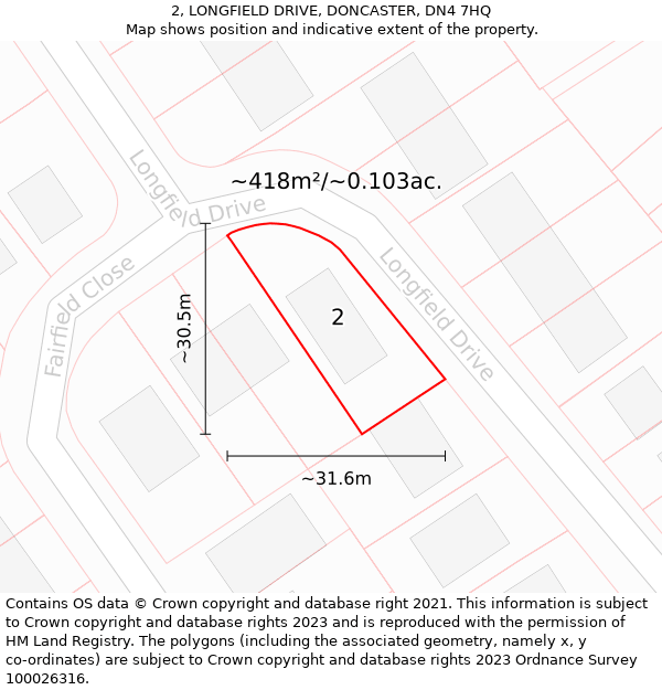 2, LONGFIELD DRIVE, DONCASTER, DN4 7HQ: Plot and title map