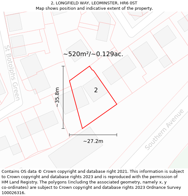 2, LONGFIELD WAY, LEOMINSTER, HR6 0ST: Plot and title map