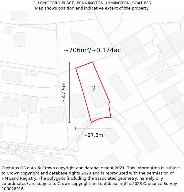 2, LONGFORD PLACE, PENNINGTON, LYMINGTON, SO41 8FS: Plot and title map