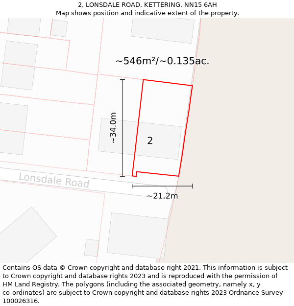 2, LONSDALE ROAD, KETTERING, NN15 6AH: Plot and title map