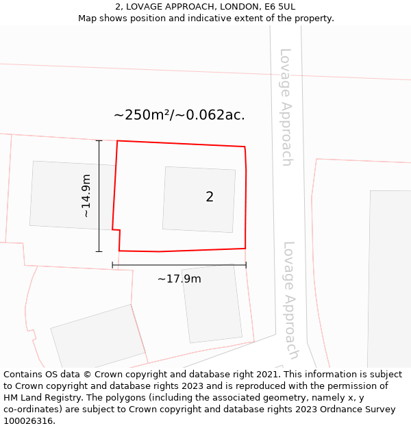 2, LOVAGE APPROACH, LONDON, E6 5UL: Plot and title map
