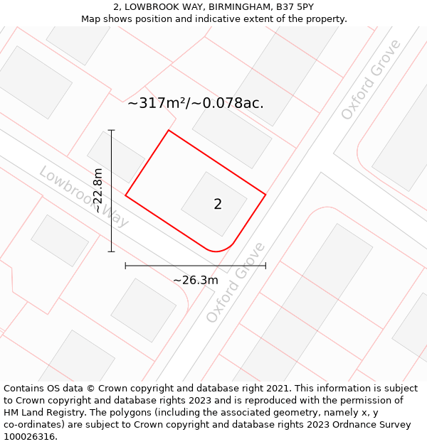 2, LOWBROOK WAY, BIRMINGHAM, B37 5PY: Plot and title map