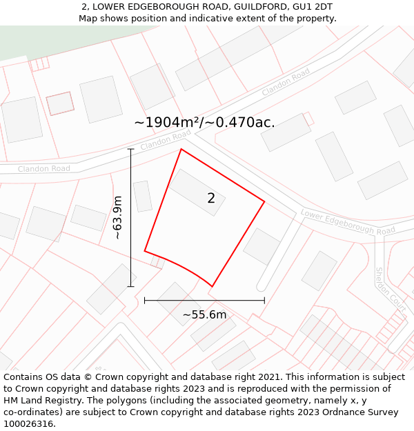 2, LOWER EDGEBOROUGH ROAD, GUILDFORD, GU1 2DT: Plot and title map