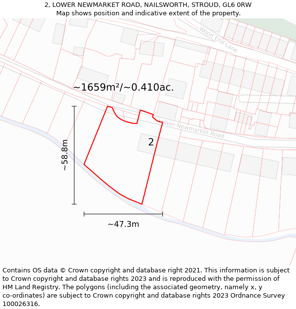 2, LOWER NEWMARKET ROAD, NAILSWORTH, STROUD, GL6 0RW: Plot and title map