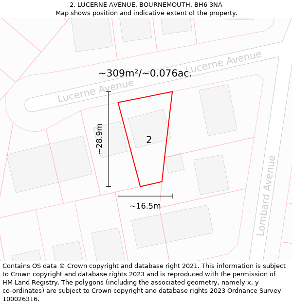 2, LUCERNE AVENUE, BOURNEMOUTH, BH6 3NA: Plot and title map